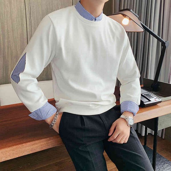 

men's sweaters british fashion shirt amended fake-2pieces sweater fine casual knitted pullovers 3xl- j0z7, White;black