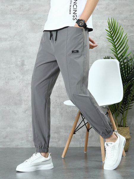

men letter patched drawstring pants f0to#, Black