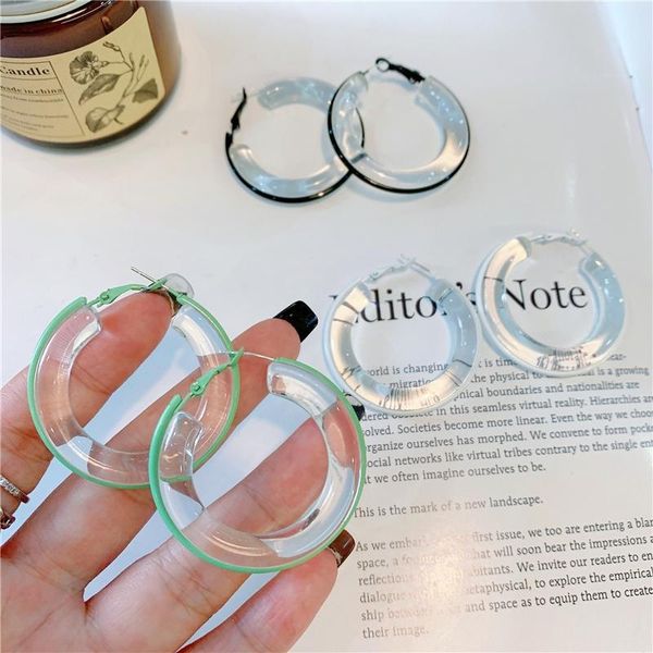 

hoop & huggie 2021 summer transparent candy color acrylic resin geometry c shape big round earrings for women party travel jewelry, Golden;silver