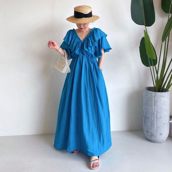 

casual dresses [ewq] vestido casual chique de tendÃªncia, moda coreana feminina, cor sÃ³lida, gola em v, manga voadora solta, com babados, par, Black;gray