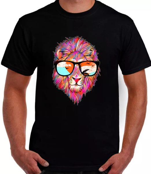 

fan lion with glasses art graphic design t shirt, White;black