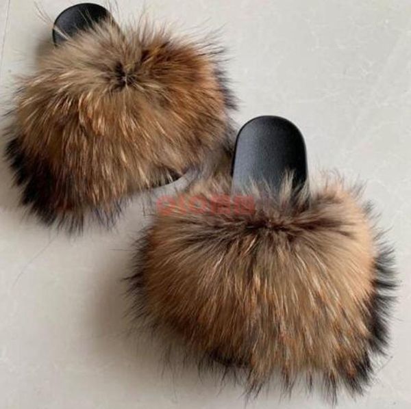 

women's fur slippers indoor flat warm furry outside girls plush sandals women slides flip flops big size 45, Black