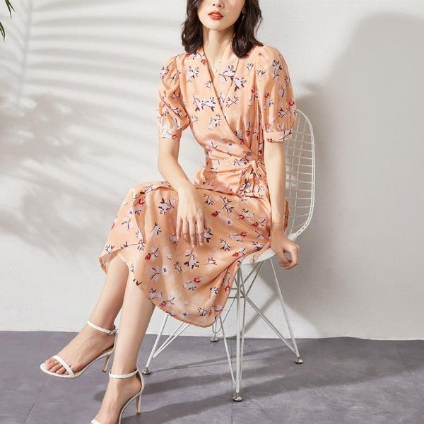 

100% silk dresses for women vintage summer dress woman floral midi elegant 2021 vestido de mujer pph3439 casual, Black;gray