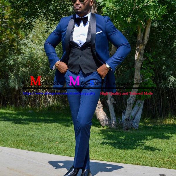 

men's suits & blazers royal blue suit 3 pieces(jacket&pants&vest) black shawl lapel slim fit tuxedos wedding custom groom blazer terno, White;black