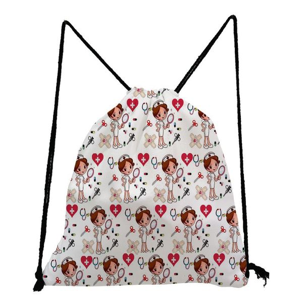 

backpack printed high capacity eco reusable drawstring bags cartoon women polyester foldable storage bag book