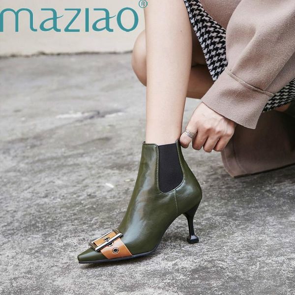 

boots handmade winter women shoes 2021 fashion pointed toe strange style high heels ankle zipper short maziao, Black
