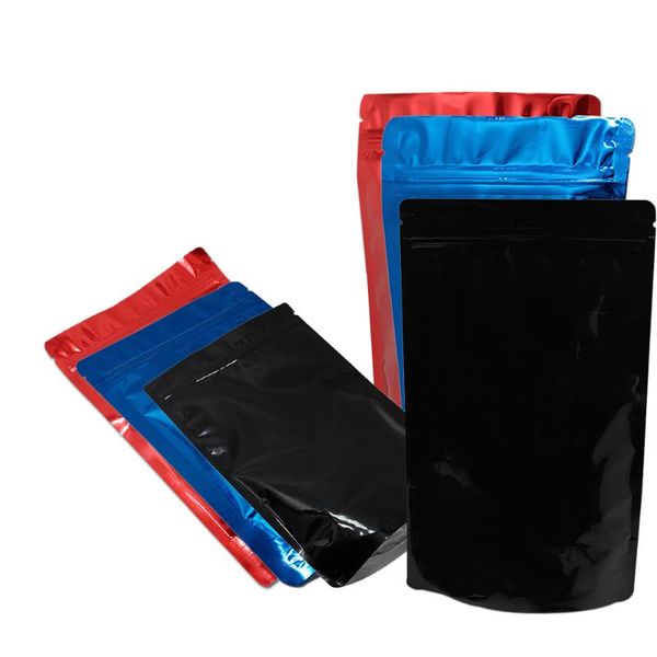 

storage bags 50pcs aluminum foil stand up bag self seal zipper reusable tear notch doypack food coffee bean pack pouches