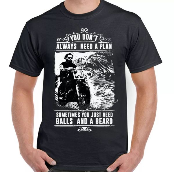 

balls & a beard biker men t-shirt funny indian motorcycle cafe racer, White;black