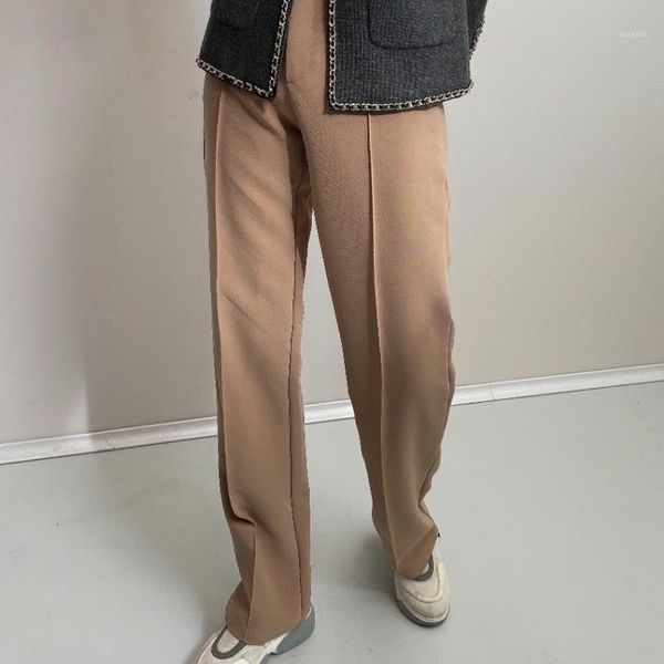 

women's pants & capris women chic fashion solid straight female office wear vintage high waist zipper trousers mujer 2021, Black;white