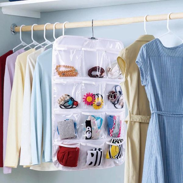

storage boxes & bins hanging bag clothing underwear sock jewelry bracelet organizers pe-fabric 14 pockets transparent over door home supplie