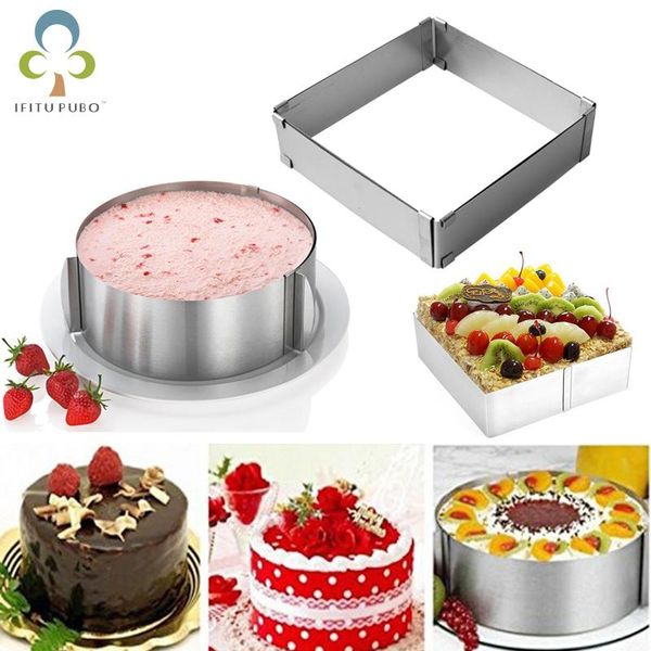 

baking moulds adjustable mousse ring round & square cake mold stainless steel mould pastry dessert accessories decorating tool zxh