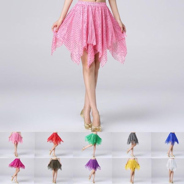 

skirts women costume skirt performance clothing latin belly dance sequins irregular multicolor sweet, Black
