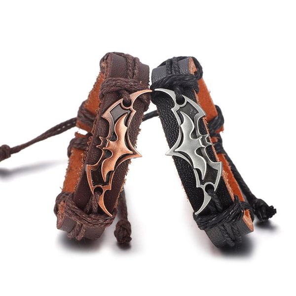 

charm bracelets bat signs strand punk leather for men women fashion jewelry bracelet casual personality vintage wristband, Golden;silver