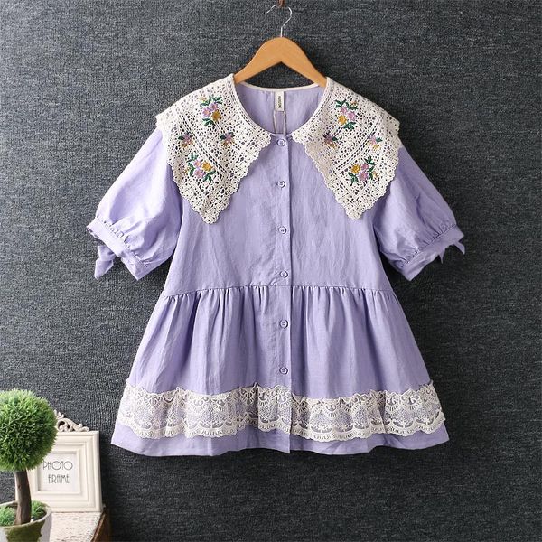 

women's blouses & shirts summer wear japan style sweet crochet embroidery lapel female short sleeve shirt, White