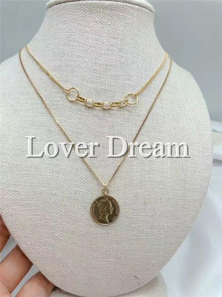 

korean vintage gold silver color necklace portrait double chain geometric for women fashion jewelry accessory chains