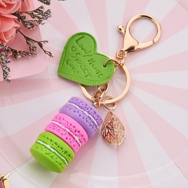 

keychains macaron cake keychain for women pu heart letter alloy leaf key chains charm bag pendant ring jewelry gifts wholesale, Silver