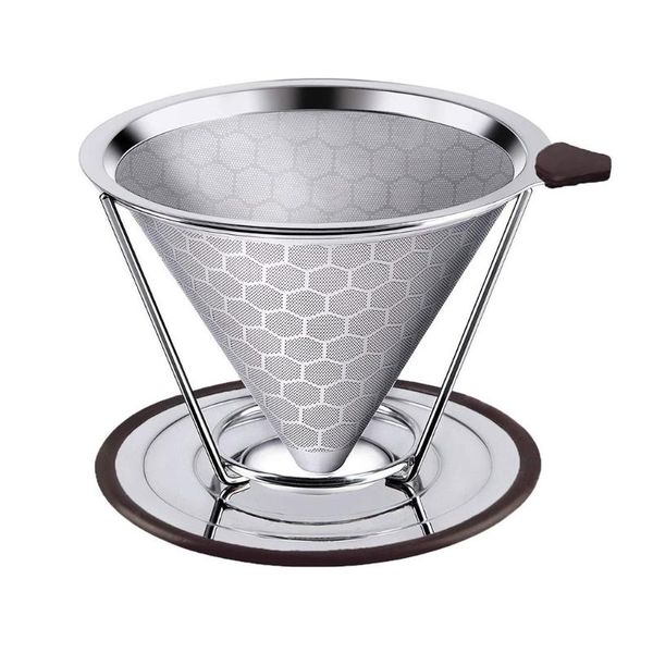 

coffee filters double layer stainless steel reusable filter with cup holder dripper baskets