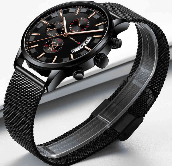 

relogio masculino crrju watches men fashion sport stainless steel band watch luxury quartz business wristwatch reloj hombre 210517, Slivery;brown