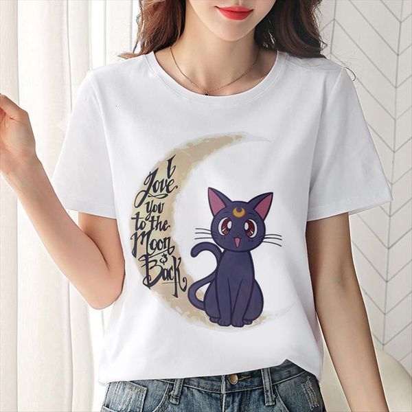 

summer short sleeve harajuku women t shirts white casual funny kitten pattern print fashion streetwear female