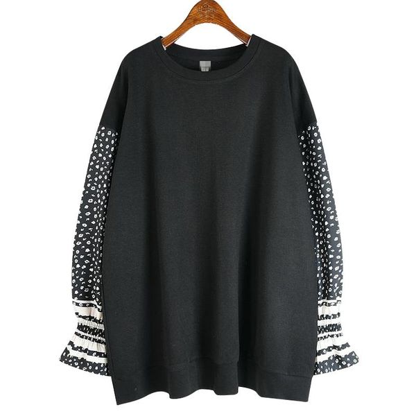

women's hoodies & sweatshirts [ewq] sweatshirt print wild office lady pullover full sleeve round collar slim 2021 spring autumn fashion, Black