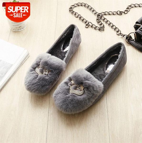 

[]fleece shoes for women, plus velvet peas shoes, flat cotton scoop #f38e