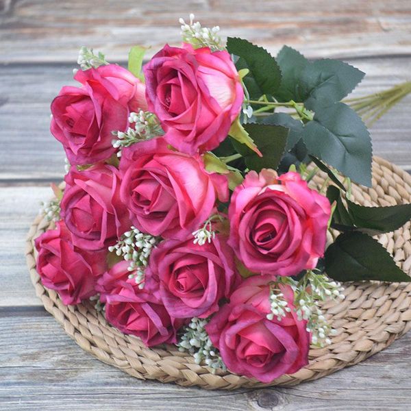 

decorative flowers & wreaths artificial silk bouquet 9 heads autumn color oil painting rose wedding home pography decoration simulation peon