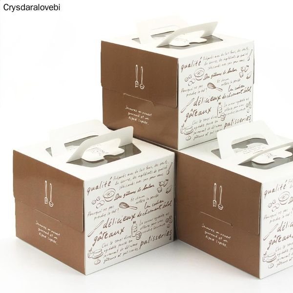 

gift wrap 10pcs khaki 4 inch cake box transparent open window portable puff biscuits chocolate baking packaging carton birthday