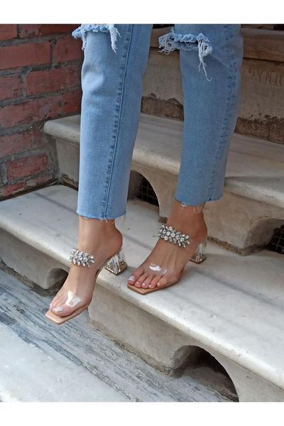 

slippers women's skin transparent band single cubic zirconia, Black