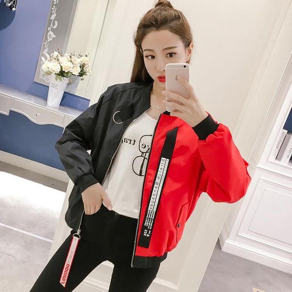 

women's jackets 2021 spring women short baseball jacket female printing windbreaker loose uniform spell color coat korea hip hop fashio, Black;brown