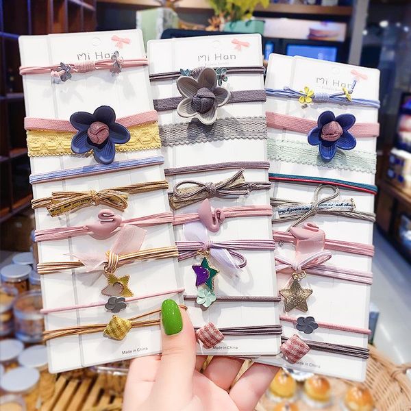 

accessories small fresh girl rubber band hair rope set candy color acrylic flower leather, Slivery;white