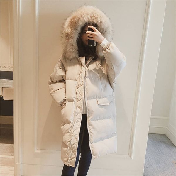 

casual winter jacket women coat warm parka female plus big size long quilted with fur clothing 210519, Black