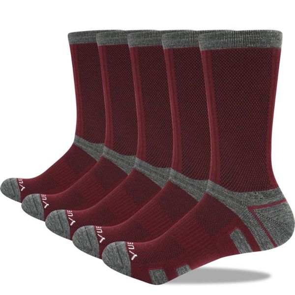 

sports socks yuedge brand 5 pairs men's spring and autumn comfort cotton cushion hiking moisture wicking work crew dress, Black