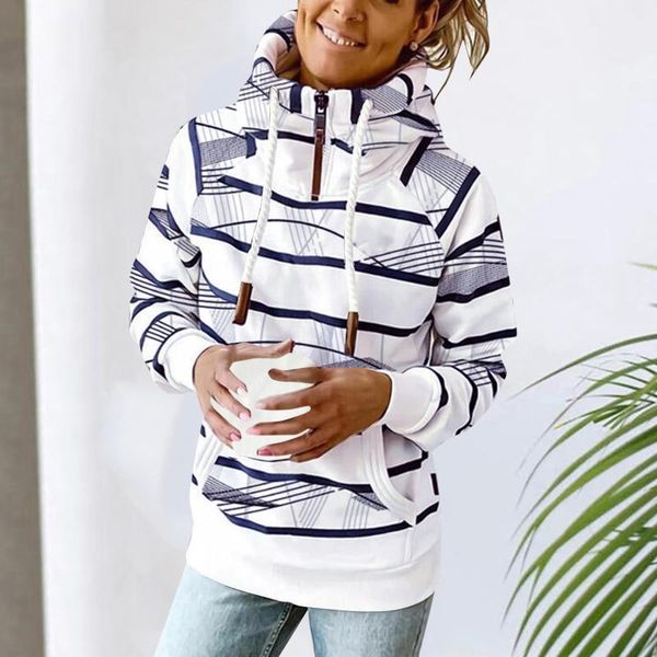 

women's hoodies & sweatshirts striped print women half zipper hooded long sleeve pullovers drawstring oversized fleece warm hoodie mole, Black