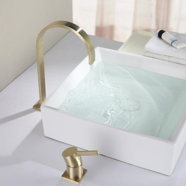 

bathroom sink faucets basin faucet brushed gold two holes rose widespread tap 360 rotating
