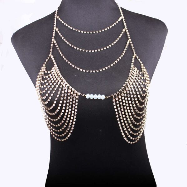 

rhinestone body underwear body chain bikini bra necklace gift box, Black;white
