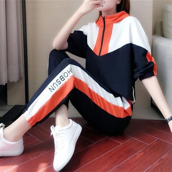 

gym clothing 2 piece set casual sports suit women students loose korean version thin fashion western style sweater winter jacket, White;black