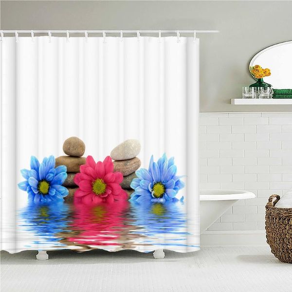 

shower curtains beautiful plant flowers zen stone water printed fabric bathroom curtain waterproof products decor with 12 hooks