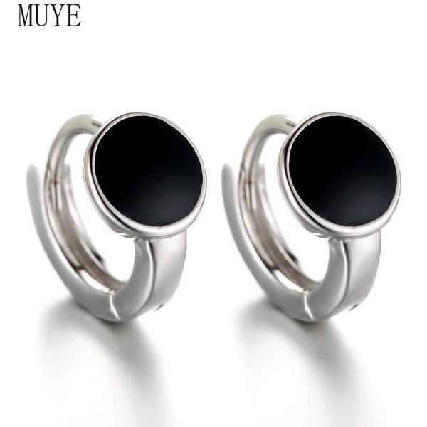 

hoop & huggie muye real 925 sterling silver black epoxy round earrings ear buckle for women's ol fashion jewelry party gift, Golden;silver
