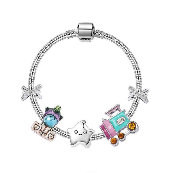 

2021 new cartoon unicorn dropoil diy children bracelet women girls and boy bracelets and bangle alloy fashion accsori bracelet gift, Golden;silver