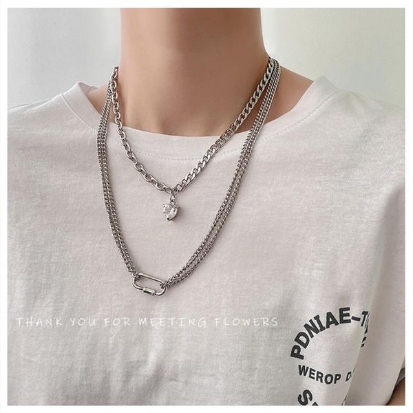 

chains multilayer necklace women elegant necklaces woman fashion korean ladies jewelry stainless steel trend metal collier, Silver