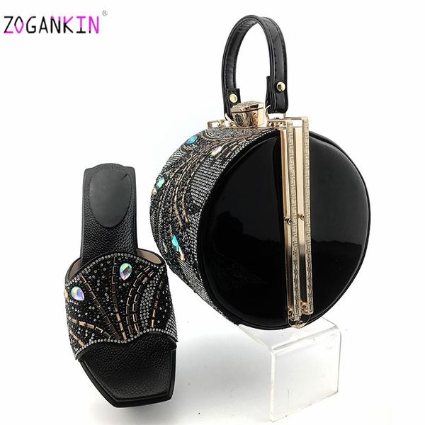 

dress shoes selling italian and bag set african design matching with crystal for wedding party in black color
