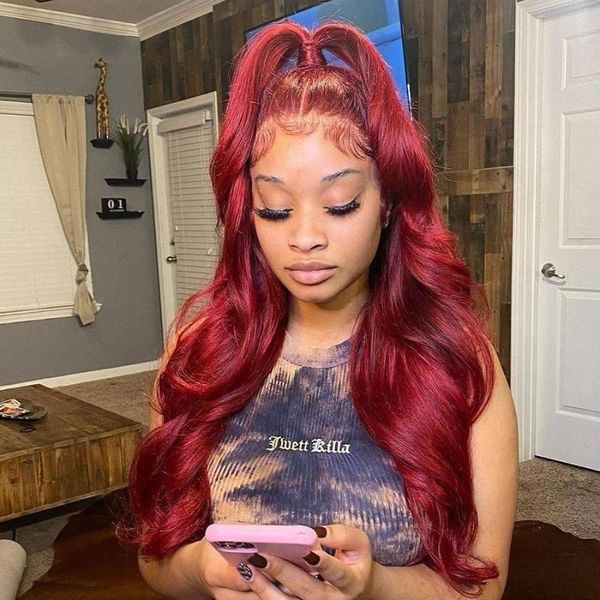 

lace wigs colored burgundy 99j body wave 13x4 full front human hair baby brazilian for women preplucked hairline, Black;brown