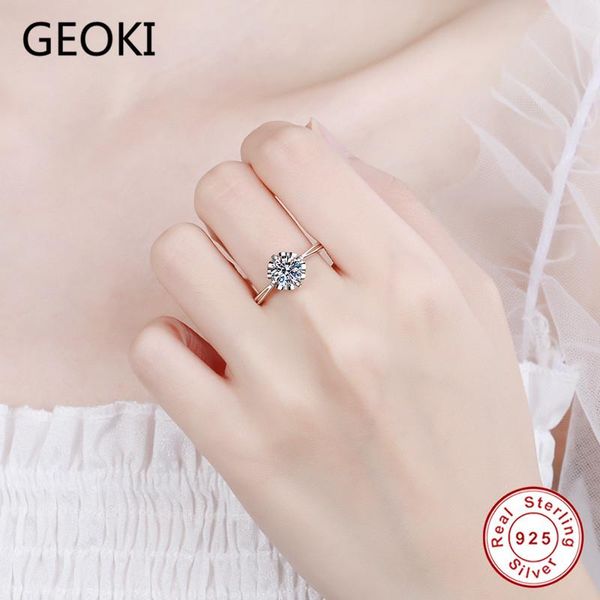 

cluster rings geoki perfect cut passed diamond test 1 ct good quality moissanite ring 925 sterling silver party arrival jewelry, Golden;silver