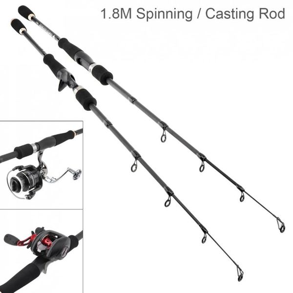 

1.8m carbon lure fishing rod spinning casting 6 section ultra light travel fiber pole boat rods
