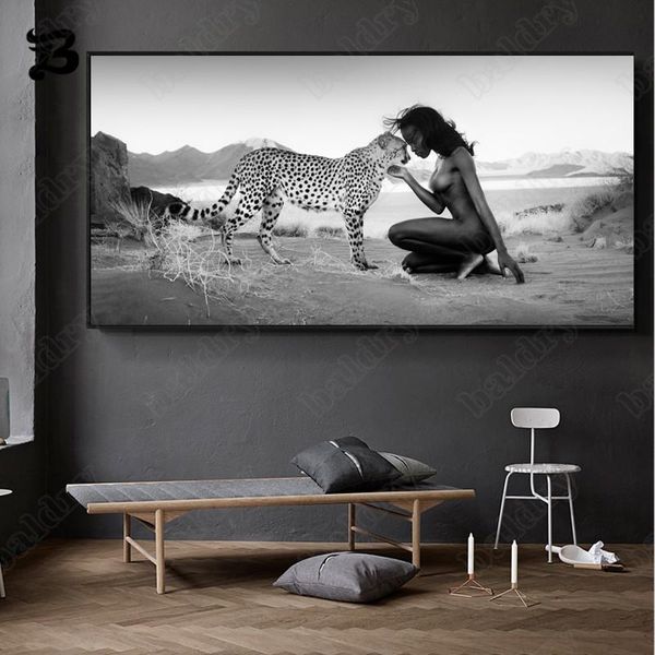 

paintings canvas painting wall art black woman and white snowing poster print leopard nude pictures home decor
