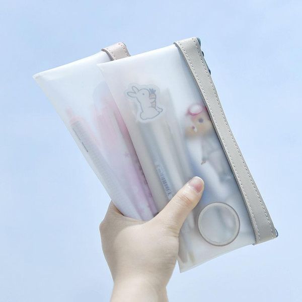 

storage bags 100pcs/lot pencil case girl korean simple large capacity make up bag beauty stationery box