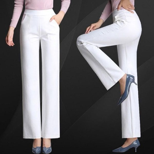 

women's pants & capris elastic waist straight trousers autumn 2021 high was thin nine loose white casual women, Black;white