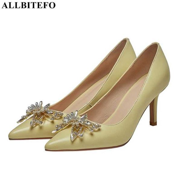 

allbitefo bowknot design fashion high heels soft genuine leather high heel shoes women pumps party wedding shoes 210611, Black