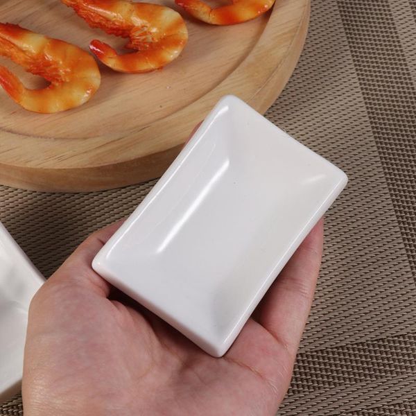 

6 pcs 3 inch pure white ceramic appetizer serving tray rectangular sauce dishes japanese-style snack dishes for spice dish soy