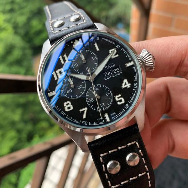 

wristwatches three-eye design large dial wristwatch fully stainless steel automatic mechanical watch strong luminous watches clock gif, Slivery;brown